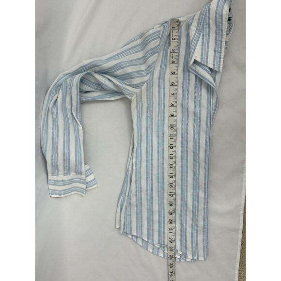 Theory Womens Button Front Long Sleeve Collared Shirt Striped White Blue Size S - Picture 9 of 9
